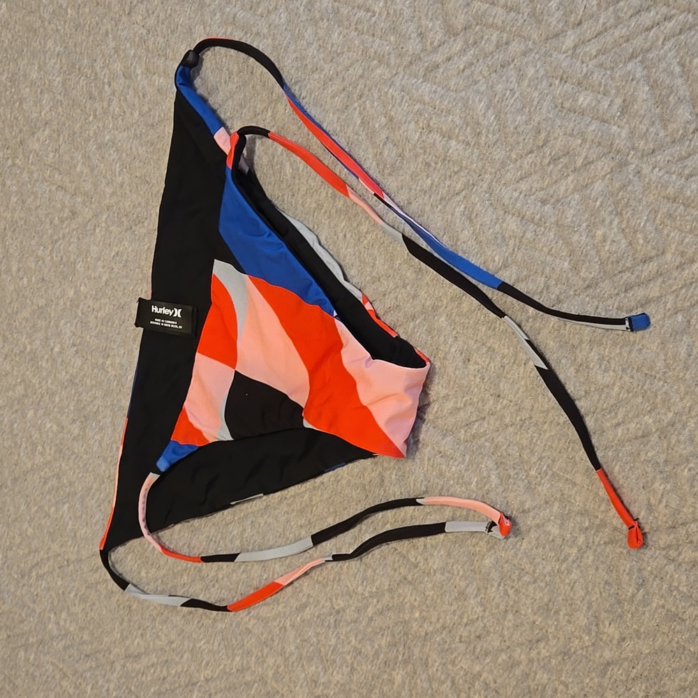 Hurley Women's Quick Dry Reversible Geo Tie Surf Bikini Bottom - Red Orbit